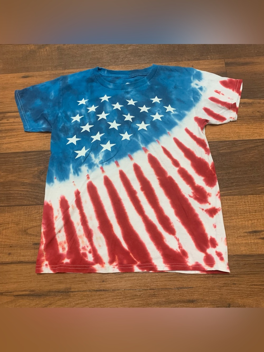 Liquid Blue Youth M USA Flag Tie Dye Patriotic T Shirt Americana 90s VTG Design
